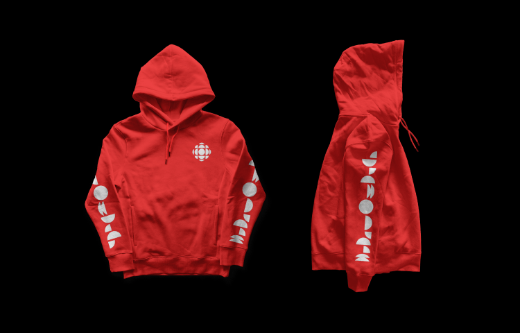 Red CBC hoodie with logo and geometric sleeve design.