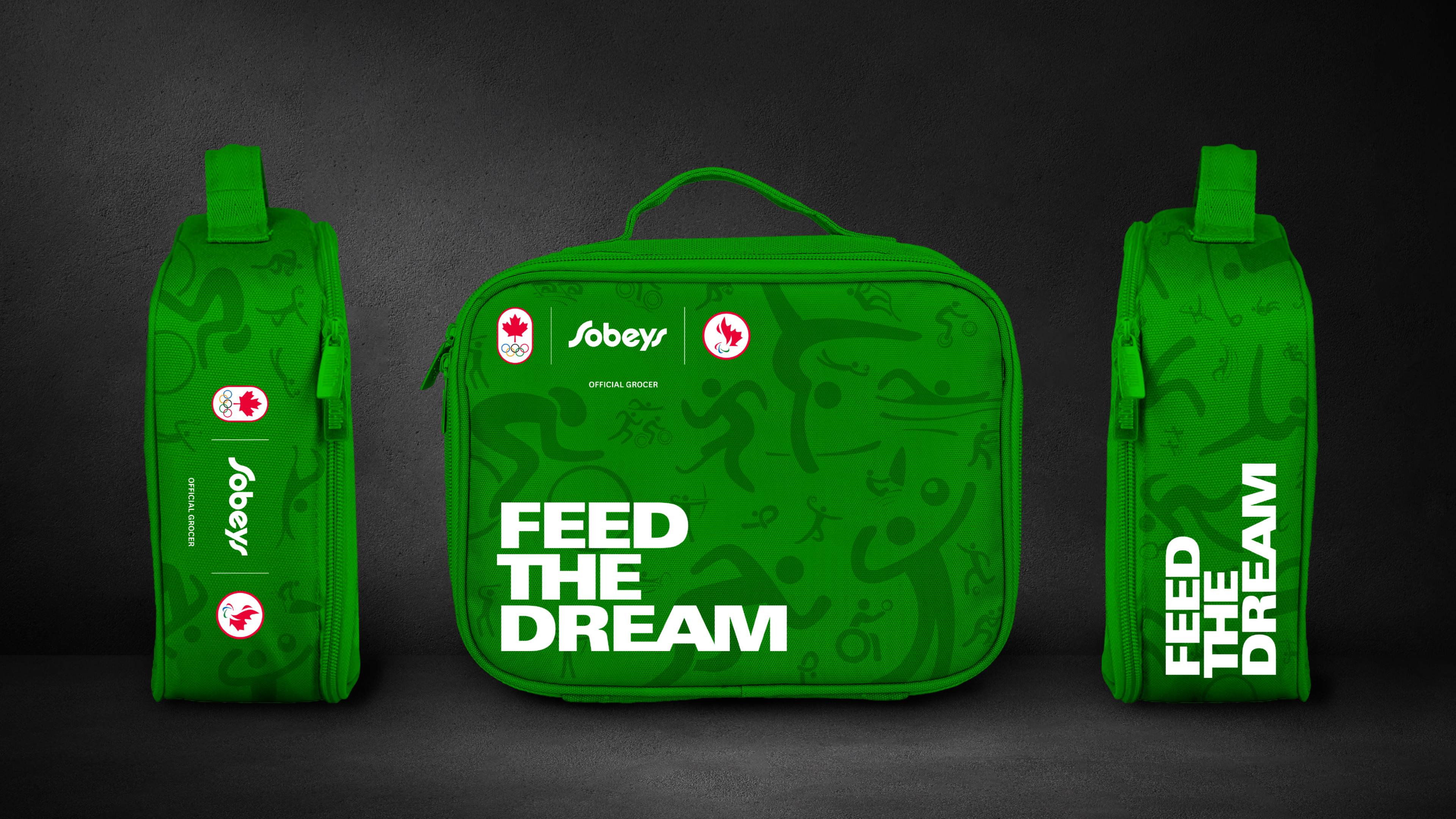 Green lunch bag with the campaign branding